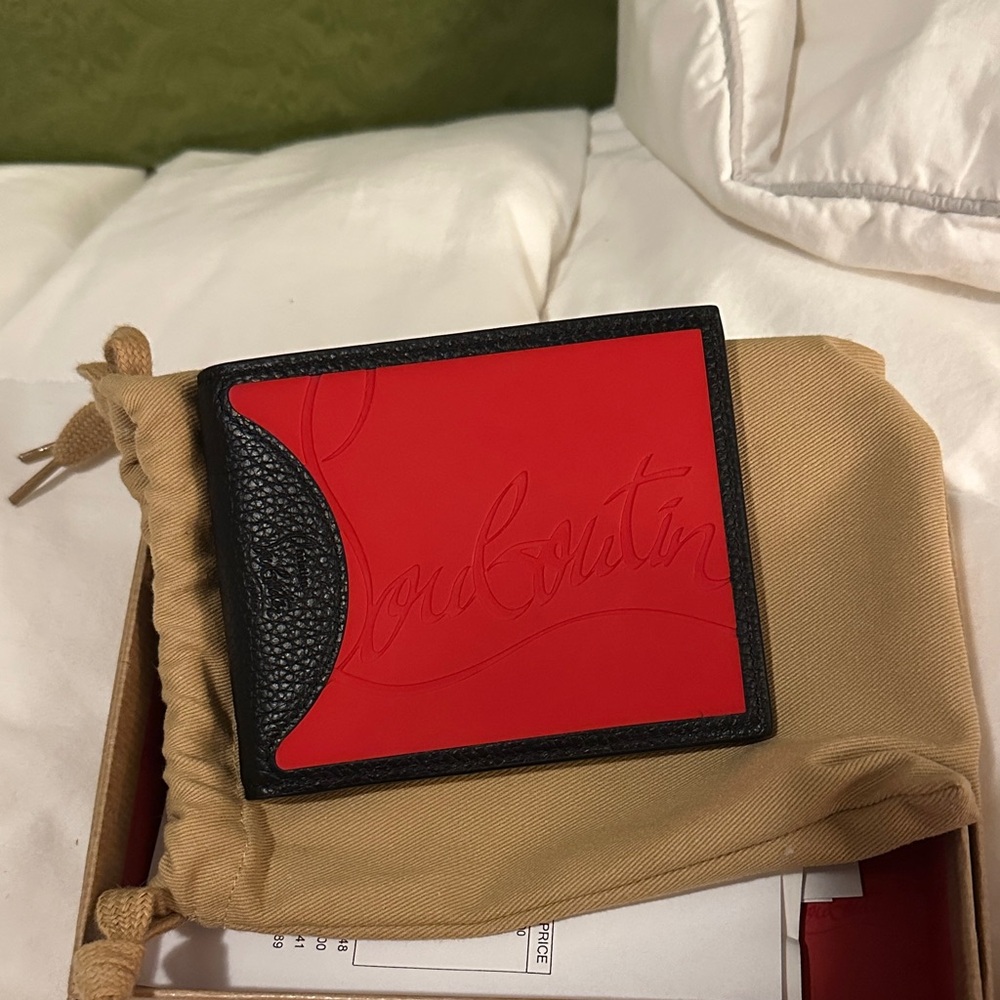 Christian Louboutin Red Leather Card Holder with Black Trim